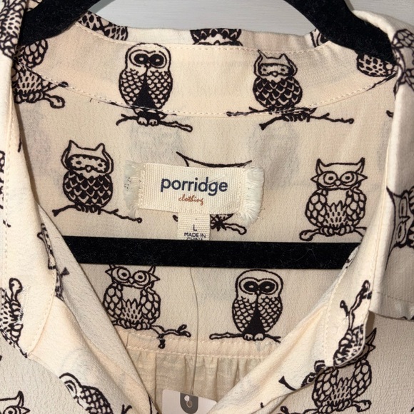 NWT Porridge Anthropologie Owl Print Button Front Blouse Large Whimsical - Picture 3 of 8